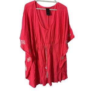 Catalina Swimsuit 1X Cover Up Orange Embroidery Waist Tie Womens